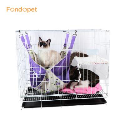 China Fondopet Breathable Metal Folding House Wire Breeding Carriers Houses Swing Habitat Crate Villa Pet Cat Cage Steel Hammock for sale