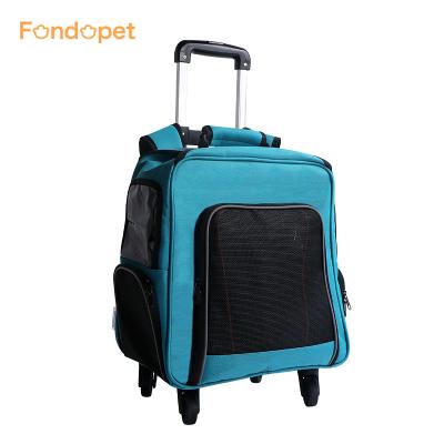 China Fondopet Polyester Mesh Pet Backpack Pet Cat Dog Wheel Carrier Sustainable Waterproof Pet Trolley For Dogs for sale