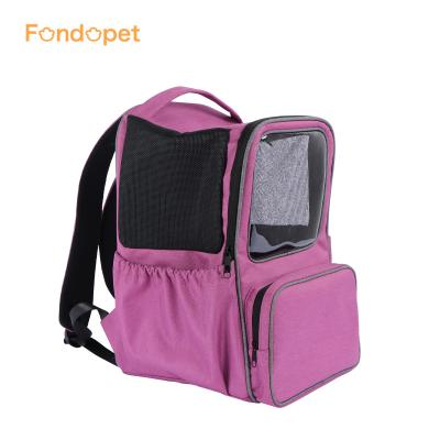 China Custom Made Breathable Fondopet Pink Purple Pet Travel Backpack Transparent Peted Cat Carrier Backpack for sale