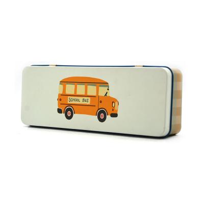 China Hinged Lid Box For Pencil Storage Custom Printed Rectangular Hinged Lid Metal Pencil Box Empty Tin for sale