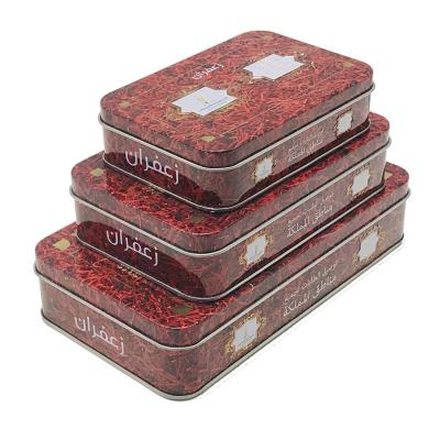 China Saffron Tin Packaging Box Custom Bulk Printing Metal Containers Rectangular Saffron Tin Box With Window for sale