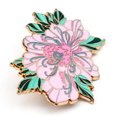 China Export to Europe and America custom daisy pin with paper card flip lapel pin flower hard enamel badge peony badge for sale