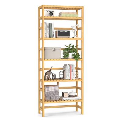 China Heavwny FC 6 Tier Bamboo Shelf Bookcase Shelving Organizer Contemporary Custom Adjustable High Storage Shelving Unit Freestanding for sale