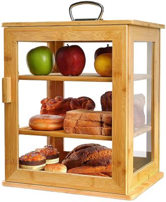 China Freshness Preservation Large 3 Layer Bread Box For Kitchen - Portable Bread Box Bamboo With All Clear Windows And Adjustable Shelves for sale