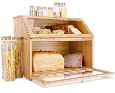 China Freshness Storage Wholesale Natural Bamboo Cylinder Desktop Wooden Bread Box For Kitchen Countertop Large Capacity Bread Storage Container Bread Box for sale