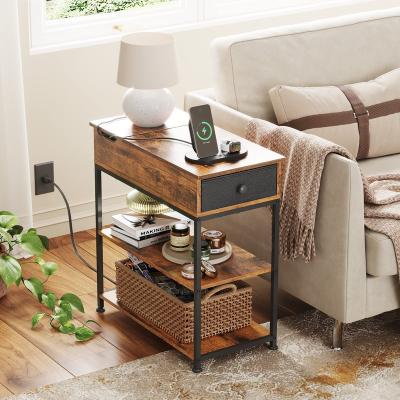 China Sofa End Table Square Narrow Extendable Side Modern Cube Stand Bedside Bedroom Bedside Living Room Coffee Tables Metal Wood Shape for sale