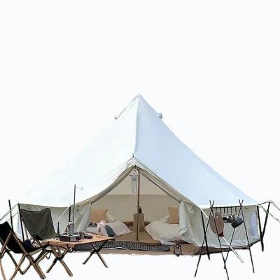 China Luxury Outdoor Diamond Ground Nail Glamping Canvas Hexagonal 4M Bell Tent Big Family Tents for Camping for sale