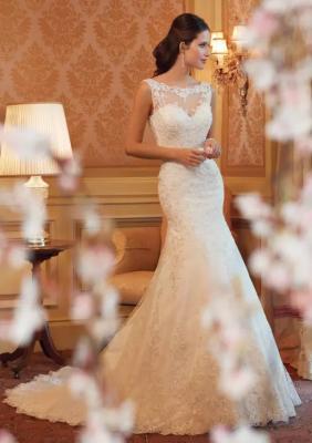 China White A Line Style Wedding Dresses / Custom Made Ivory Lace Wedding Dress for sale