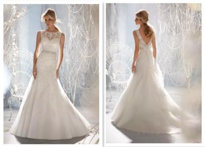 China Classic A Line Ball Gown Wedding Dress , Crystal Wedding Dresses Exquisite Gauze Tail for sale