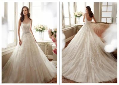 China Gorgeous Strapless A Line Wedding Dress / Beautiful French Lace Wedding Dress for sale