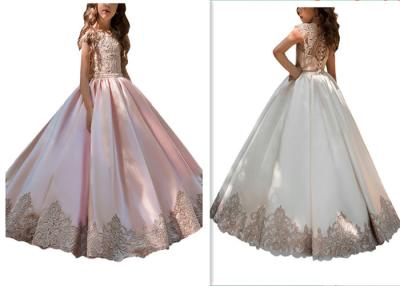 China Big Tail Sparkly Flower Girl Dresses With Embroidered Pearls Decoration for sale