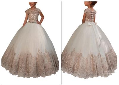 China Organza Champagne Flower Girl Dresses , Beaded Fancy Flower Girl Dresses for sale