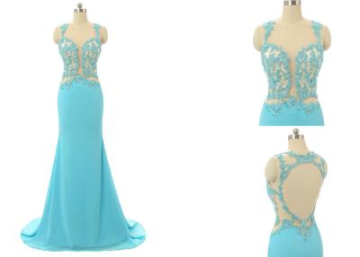 China See Through Back Prom Evening Gowns Applique Long Patterns Special Occasions for sale