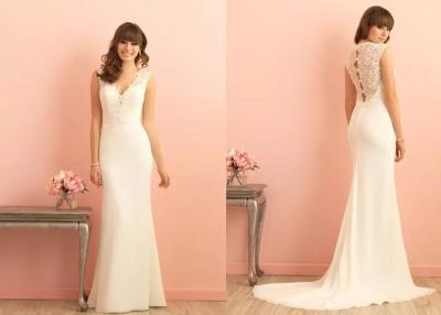 China See Through Corset Champagne Sheath Wedding Dress With Open Back Appliqued Elestic for sale