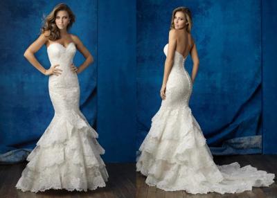 China Luxury Ruffles Sheath Column Wedding Dress With Long Train Off The Shoulder for sale