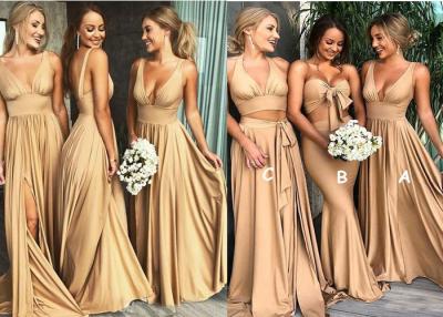 China Floor Length Champagne Bridesmaid Dresses / Crystal Silk Bridesmaid Dresses for sale