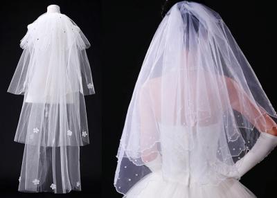 China Cotton Thread Cathedral Length Veil / Garment Appliques Ivory Wedding Veils for sale