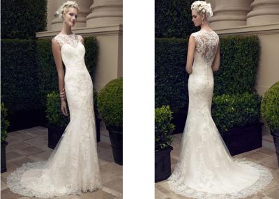 China Long Style Custom Made Fit And Flare Wedding Gown , White Lace Prom Dress for sale