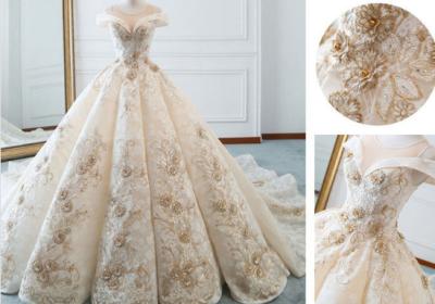 China new champagne tassels tail customizable palace retro wedding dress for sale