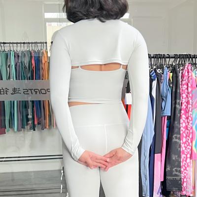 China Ptsports Antibacterial Three Piece Yoga Set Lace Up Long Sleeve Crop Feeling Top Bare Straps Bell-Based Leggings for sale