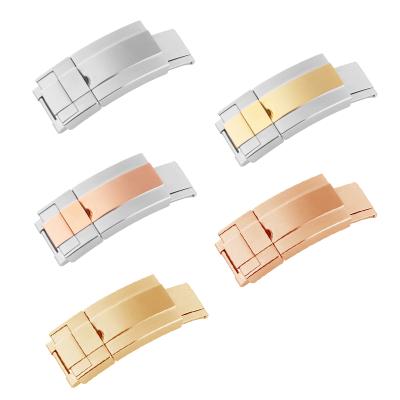 China Stainless Steel Wholesales 16mm Stainless Steel Double Safety Buckle For Watch Bands Rose Gold Steel Safety Clasp Silver for sale