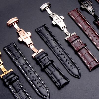 China Wholesales Leather Scare Genuine Leather Watch Band Strap With Clasp Fashion Genuine Leather Watch Bands 18mm 20mm 22mm for sale