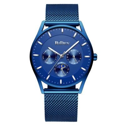 China 2018 BIDEN Chronograph Men's Watches Ultra Thin Sports Chronograph Mens Watches Japan Quartz Movt Stainless Steel Blue Color Watch for sale