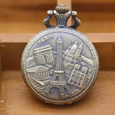 China Souvenir Paris Eiffel Tower Pocket Watch Antique Famous Pocket Watch Relic Pocket Watch for sale