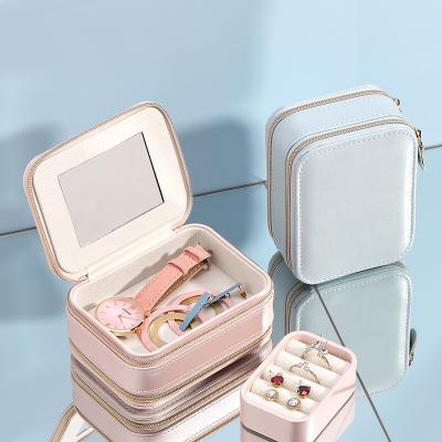 China Double Layer Jewelry Gift Box Mini Leather Jewelery Storage Case Portable Custom Jewelry Boxes Travel for sale