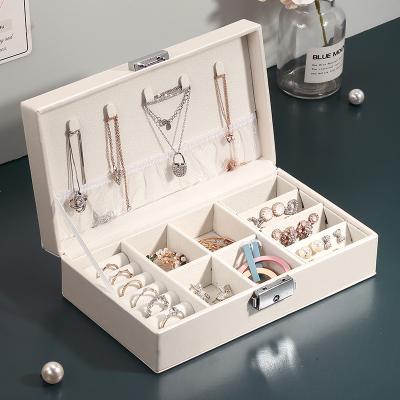 China Leather Jewelry Box Tray Organizer Travel Watch Cosmetic Storage Box Ring Necklace Bracelet Earring Divider Large Capacity for sale