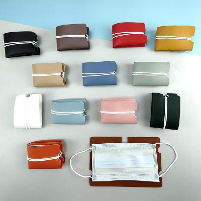 China Portable Leather Masking Pouch Stored Bag Holder Key Chain Boxes PU Face Masked Storage Case for sale