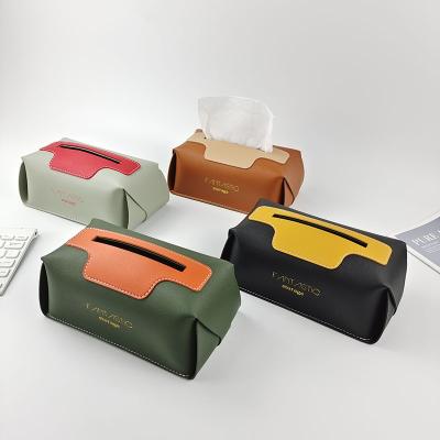 China CLASSIC High Quality Soft Lid Tissue Box Lid Handmade PU Leather Square Storage Paper Tissue Box for sale