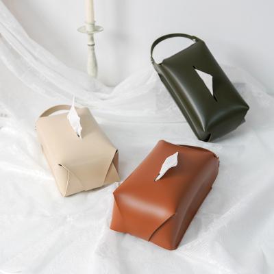 China Art Decor Pu Leather Tissue Box Lid Cloth Hanging Bag For Outdoor Car Table Hotel for sale