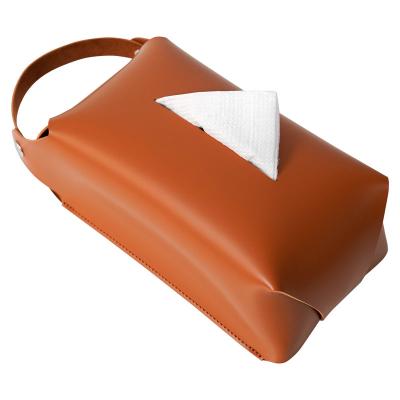 China Art Decor Durable Pu Leather Tissue Box Pocket Napkin Suspensible Car Tissue Box Lid Paper Hanging Case for sale