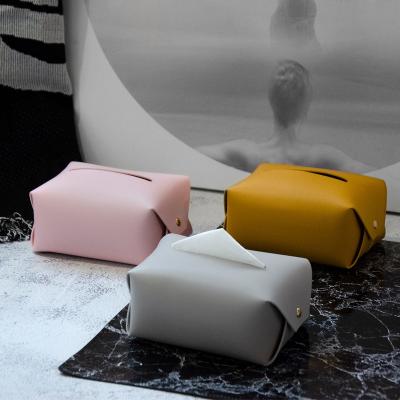 China Simple Leather Foldable Waterproof Tissue Holder Car Tissue Box Desktop PU Household Decorative Tissue Box Cover for sale