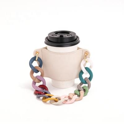 China CLASSIC Acrylic Chain Milk Tea Cup Portable Sleeve Can Be Printed With Logo Protective Detachable Portable Coffee Cup Sleeve Wholesale for sale