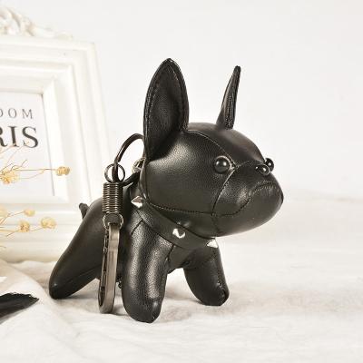 China Luxury Bulldog French Bulldog Leather Key Chain Pendant Accessories Leather Ornament Leather Toy Keychain for sale