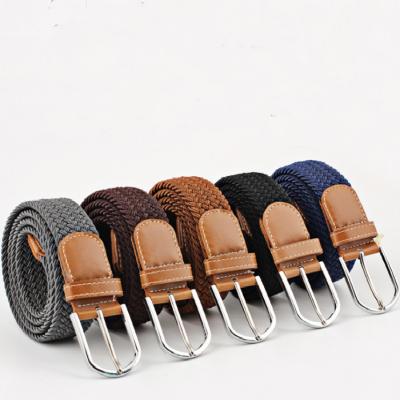 China Solid 3.3cm wide fashionable color men and women knitting needle buckle casual belt elastic expandable woven webbing for sale