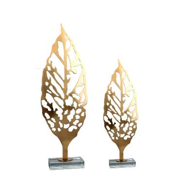 China European modern popular crystal crafts metal decoration crystal crafts leaf decoration home ornaments for sale