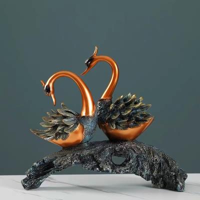 China American home office decoration home accessories swan couple swan TV cabinet living room wine cabinet decoration handwork wedding gift for sale