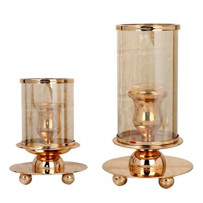 China Gold Modern Elegant Home Decor Cylindrical Decorative Accessories Glass Candle Holders For Home Decor for sale