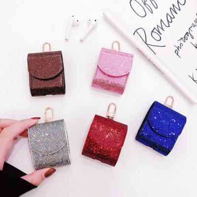 China Soft\Comfortable\Safety\Flexible For AirPods 2 Earphone Cover Glitter Faux Leather Universal Wireless Earphone Cover Device for sale