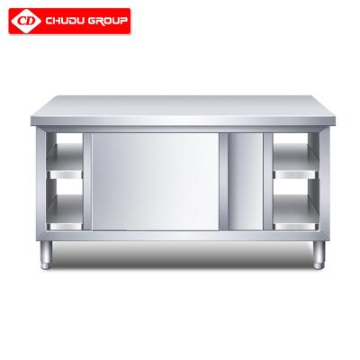 China Kitchen Stainless Steel Restaurant Buffet Kitchen Food Prep Work Table Bench Cabinet With Drawer Sliding Door for sale