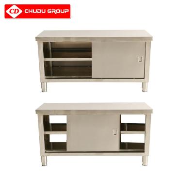 China 2023 New Product Kitchen Stainless Steel Sliding Door Workbench Hotel Kitchen Workbench for sale