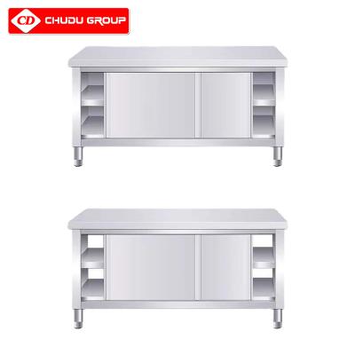 China Commercial Kitchen Double Sliding Door Stainless Steel Cabinet High Quality Workbench for sale