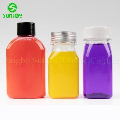 China Beverage Factory supply PET 100ml bottle plastic  38mm  4oz Square Pet Juice Juicer Plastic Juce Bottle SJ003 for sale