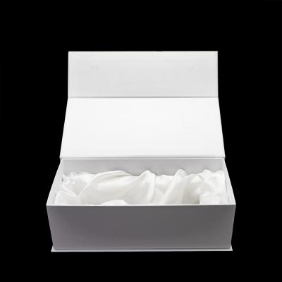 China Recyclable Custom Logo Luxury White Cardboard Paper Magnetic Lid Satin Cosmetic Packaging Rigid Gift Box for sale