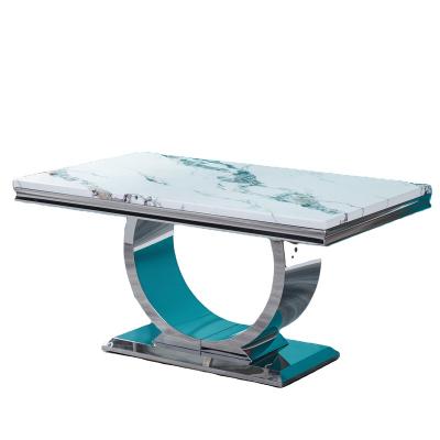 China Popular Modern Stainless Steel And Marble Leg Top Dining Table for sale