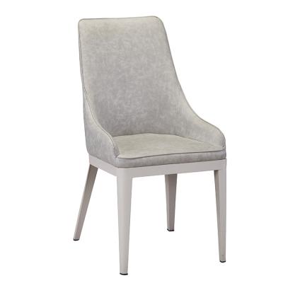 China Modern Morden Gray Leather Metal Legs High PU Back Dining Chair For Hotel for sale