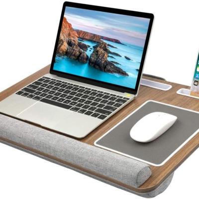 China Wholesale Adjustable Portable Bamboo Laptop Stand Wooden Lap Tray Bed Sofa Desk With (Waist) Soft Pillow Cushion for sale